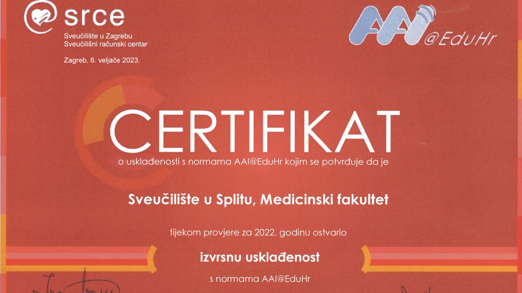 Certificiranje matičnih ustanova u sustavu AAI@EduHr - Izvrsna usklađenost za MEFST